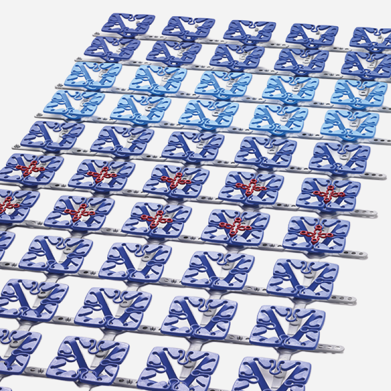 Froli Star Mobil Bettsystem mit blauen und hellblauen Federelementen und roten Spannkreuzen zur individuellen Härtegradeinstellung