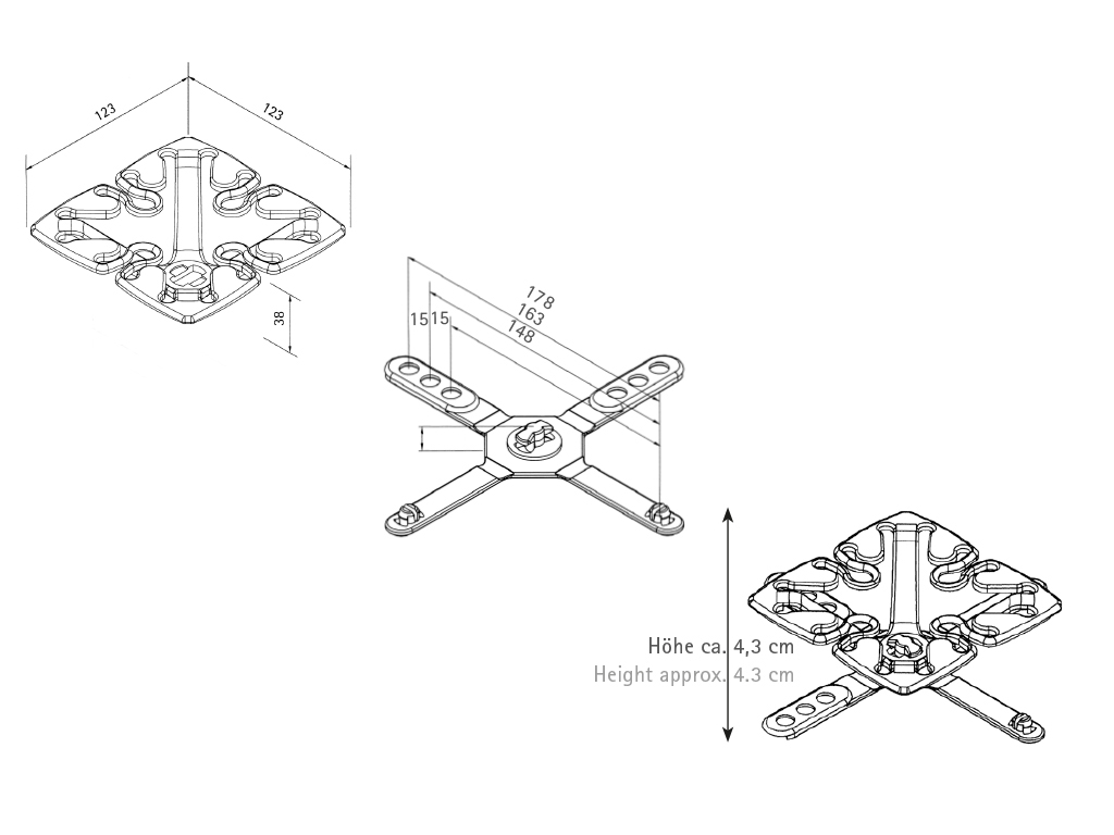 Technische Zeichnung des Froli Star Erweiterungspakets Soft mit Maßangaben und Aufbauhöhe