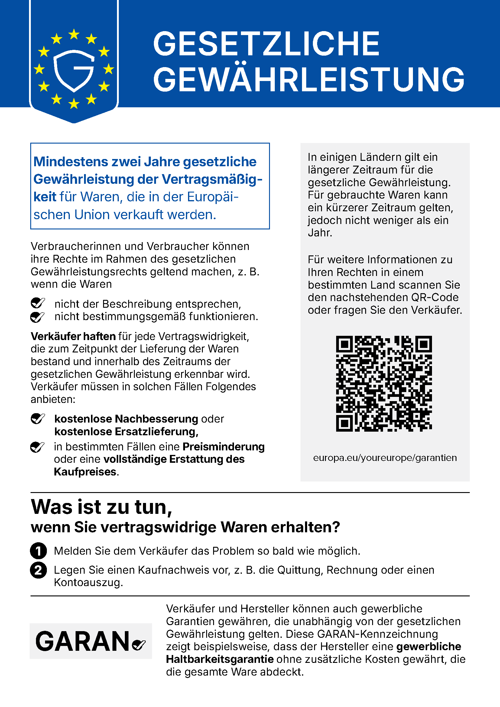 Offizieller EU-Hinweis zu den gesetzlichen Gewährleistungsrechten