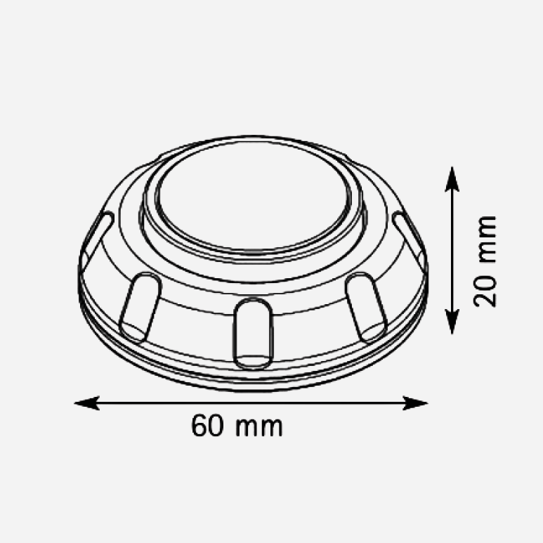 Maßzeichnung des Magnettürhalters für Wohnmobil- und Reisemobiltüren mit Ø 60 mm und 20 mm Höhe