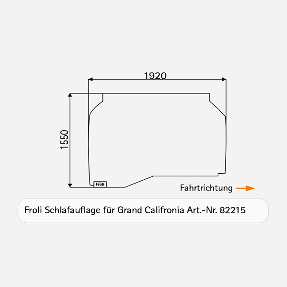 Technische Skizze der Froli Schlafauflage für VW Grand California 600 mit Maßangaben