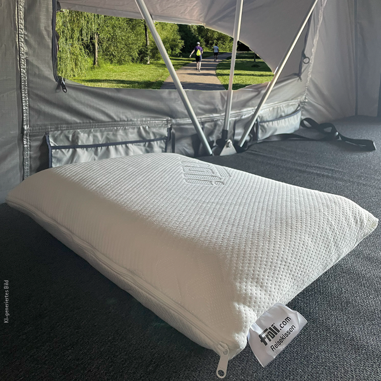 Froli Reisekissen auf einer Liegefläche im Camper für komfortables Schlafen und Reisen unterwegs