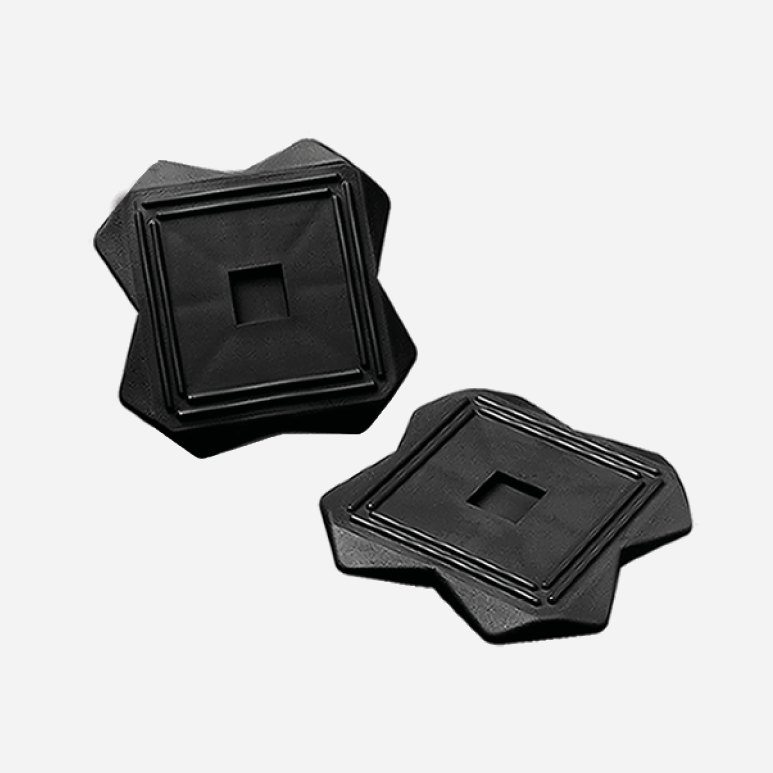 Zwei schwarze Froli Stützplatten mit quadratischer Aufnahme und strukturierter Oberfläche – Produktansicht