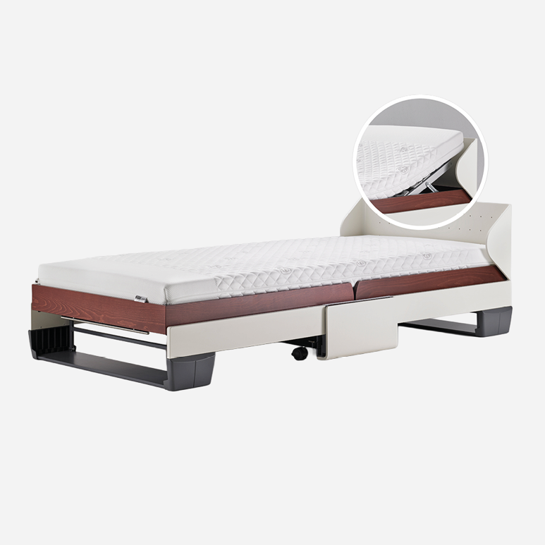 Froli relax + fold Beistellbett mit verstellbarer Liegefläche und Detailansicht