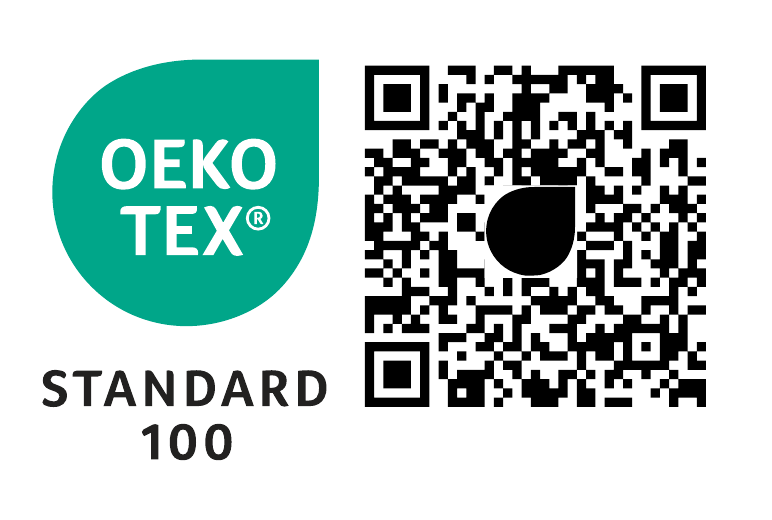 OEKO-TEX Standard 100 Zertifizierungslogo mit QR-Code