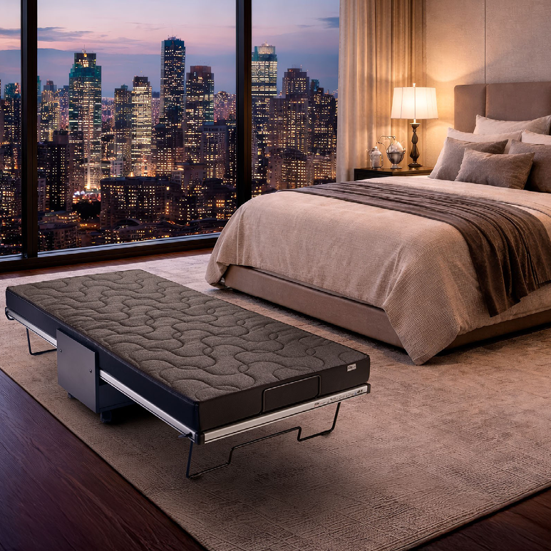 Froli relax + move Beistellbett im Schlafzimmer neben Bett genutzt
