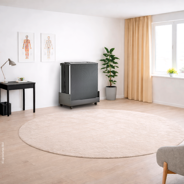 Froli relax + move Beistellbett zusammengeklappt im Raum