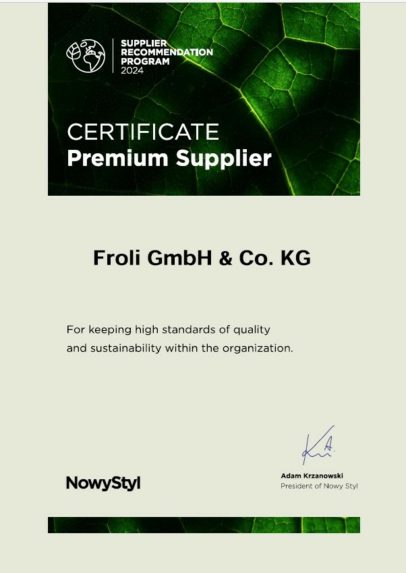 Froli als Premium Supplier im Nowy Styl Supplier Recommendation Program ausgezeichnet